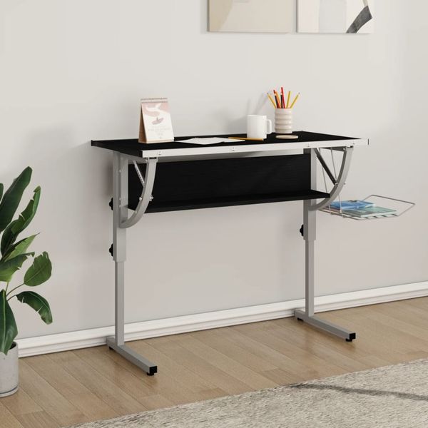 vidaXL Basteltisch, Holzwerkstoff Stahl, Schwarz & Grau, 110x53x(58-87)cm