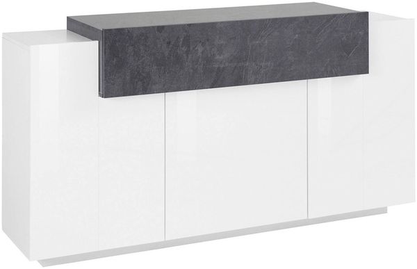 Dmora Kommode Aschly, 3-türiges Küchen-Sideboard, Wohnzimmer-Buffet, 100 % Made in Italy, 160 x 45 x 86 cm, glänzendes Weiß und Schiefer,