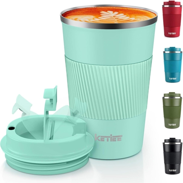 KETIEE Kaffeebecher to go Thermobecher aus Edelstahl 380ml Minzgrün