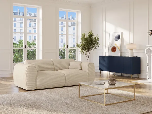 Vente-unique - POGNIA Sofa SamtStoff Beige - B 100 cm x H 73 cm x L 216 cm