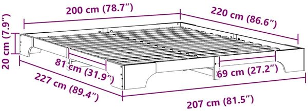 vidaXL Bettrahmen Braun 200 x 220 cm Massives Kiefernholz 872929 Bild 9