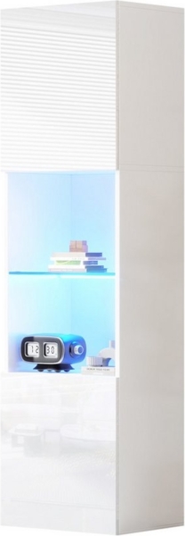HAUSS SPOLE Vitrine Hochglanz Lagerschrank mit LED-Beleuchtung, 1 Glasboden Weiß (Highboard, Aufbewahrungsschrank, Hochschrank, Lagerschrank , 1-St, 1 Glasboden, 2 Türen) Hochglanz Vitrine, mit LED-Beleuchtung