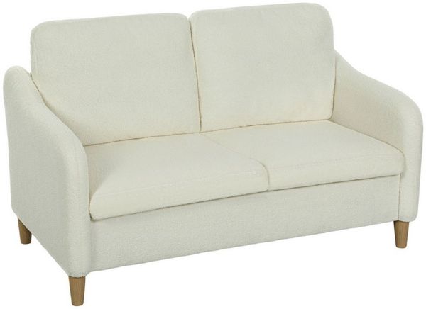 HOMCOM 2-Sitzer kleine Couch mit Wurfkissen, Sherpa-Fleece-Optik, Couch 1 Teile, für Wohnzimmer, Schlafzimmer, Cremeweiß