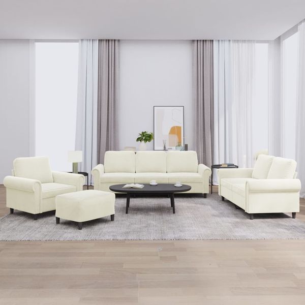 vidaXL 4-tlg. Sofagarnitur mit Kissen Creme Samt 3202188