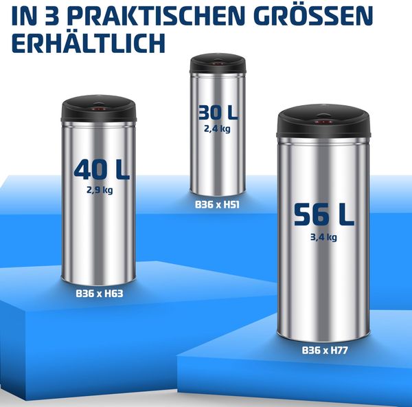 KESSER® Automatik Sensor Mülleimer Abfalleimer Abfall EDELSTAHL Papierkorb 30 Liter, 30 Liter SILBER Bild 7