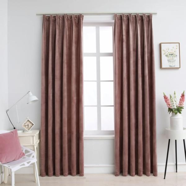 vidaXL Verdunkelungsvorhänge Haken 2 Stk. Samt Antik-Rosa 140x245cm 134526