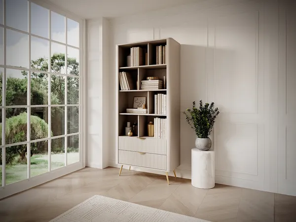 Vente-unique - ELONARIA Bookcase Holz, Platte Beige - B 38 cm x H 193,85 cm x L 88,2 cm