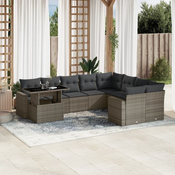 vidaXL 10-tlg. Garten-Sofagarnitur mit Kissen Grau Poly Rattan 3267510
