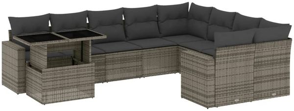 vidaXL 10-tlg. Garten-Sofagarnitur mit Kissen Grau Poly Rattan 3267510 Bild 2