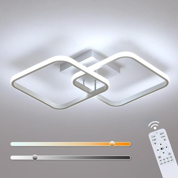Osairous 50W 5625LM LED Deckenleuchte Dimmbar, Weiß Deckenlampe Quadratische Dimmbar mit Fernbedienung 3000-6500K, Moderne Acryl-Deckenleuchte 64cm für Küche Wohnzimmer Flur Schlafzimmer Badezimmer