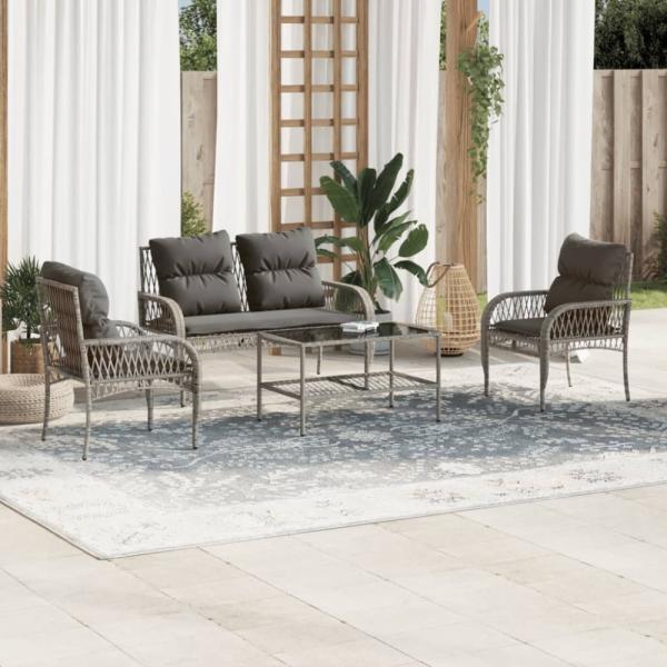 vidaXL 4-tlg. Garten-Sofagarnitur mit Kissen Grau Poly Rattan 368729