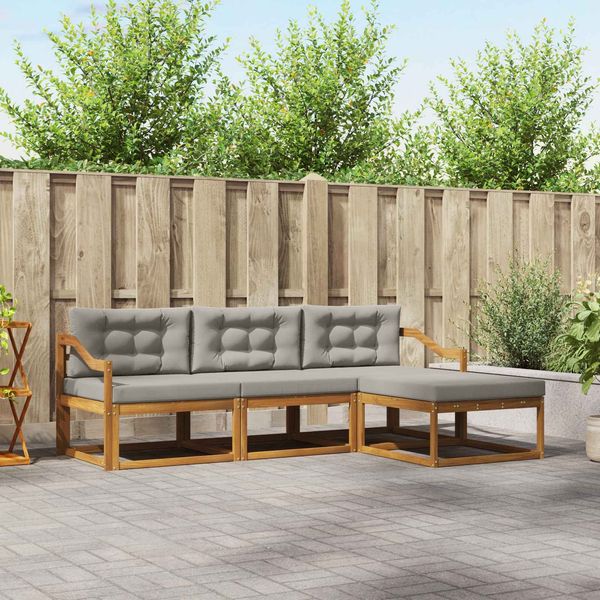 vidaXL Outdoor-Sofagarnitur mit Kissen 4 pcs Natürlich und Hellgrau 3367419