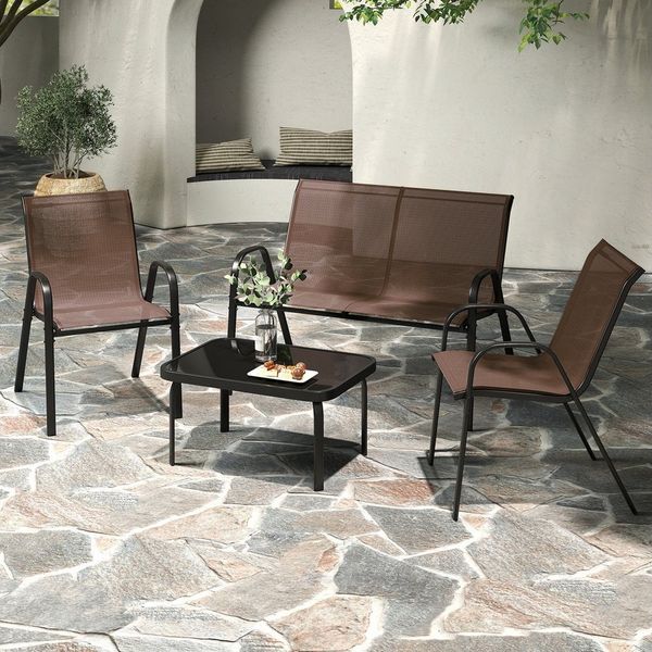 COSTWAY Balkonset, (4-tlg), Sitzgruppe mit 2 Stuhl & 1 Sofa, für 4 Personen
