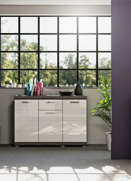 INOSIGN Kommode Siena, Breite 120 cm, 3 Türen, 1 Schubkasten, 5 Einlegeböden, 8 Fächer, Schuhkommode, Schuhschrank, Anrichte, Schrank, Sideboard