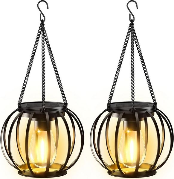 FELIXLEO LED Solarleuchte Solar Hängelampen 2 Stück Metall Laternen Garten LED IP65