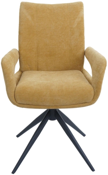6er-Set Esszimmerstuhl HWC-O78, Küchenstuhl, drehbar Auto-Return, Stoff/Textil Chenille (310g/m²) Öko-Tex ~ senfgelb Bild 4