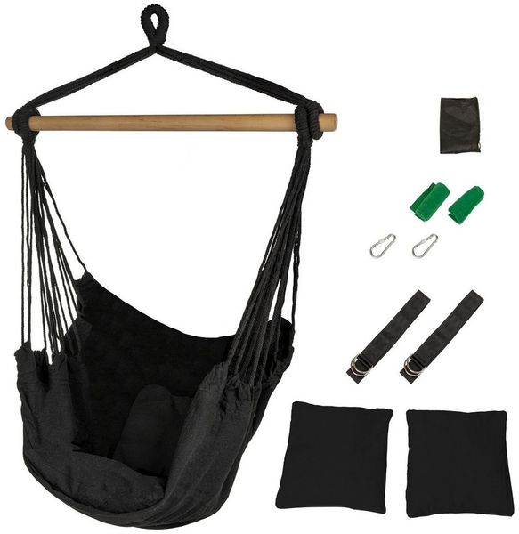 ib style Hängematte Kalea Hängesessel Schwarz, Hängestuhl mit 2 Kissen und Zubehör - bis 150kg belastbar
