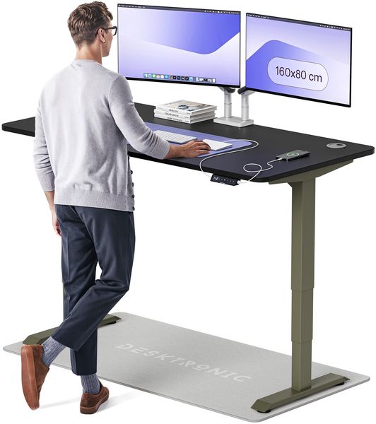 Desktronic HomePro Elektrisch höhenverstellbarer Schreibtisch 160x80cm Grün/Schwarz mit Memory-Funktion, Anti-Kollisions Technologie, USB-A und USB-C-Ladeanschlüssen