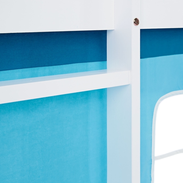 Hochbett Kinder 90x200 cm mit Rutsche Kinderbett Kinderhochbett Stockbett Vorhang Turm Blau Bild 10