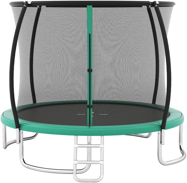 Trampolin outdoor mit Leiter Gartentrampolin rund mit Sicherheitsnetz Randabdeckung & Metallrahmen Ø366cm Grün