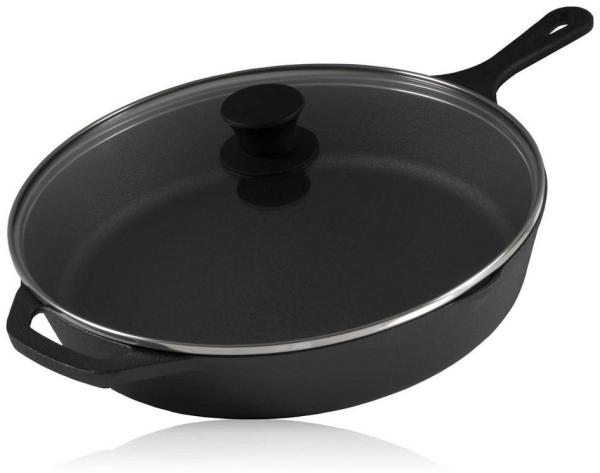 BBQ-Toro Grillpfanne Gusseisen Grillpfanne Ø 30 cm mit Glasdeckel, Bratpfanne, Gusseisen