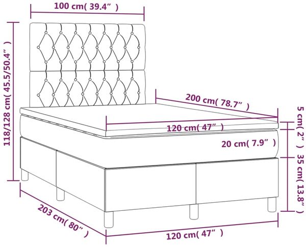 Boxspringbett mit Matratze & LED Stoff Taupe 120x200 cm, Härtegrad: H2 [3135665] Bild 8