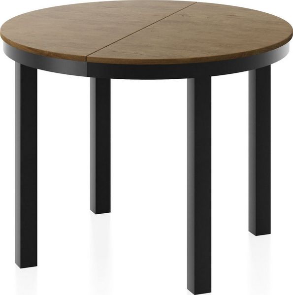 WFL GROUP Esstisch Corin ausziehbar rund loft-stil mit schwarzen Metallbeinen (MADE IN EU, erhältlich in einer Größe – 100x100x76 cm, ausziehbar auf 180 cm), platzsparender Tisch für kleine Küche, Esszimmer oder Wohnzimmer