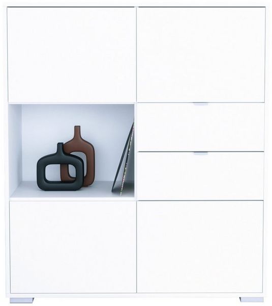 Vladon Highboard Milano V1 (Highboard mit 4 Tür Weiß matt, 2 Schubladen Weiß matt, Made in Germany), Korpus Weiß matt (103 x 118 x 37 cm)