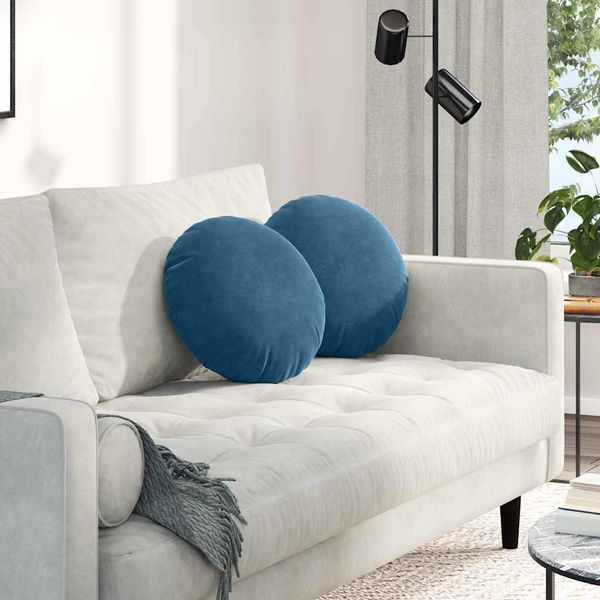 vidaXL Sitzkissen 2 Stück Blau Ø 40 x 13 cm Samt 42014136