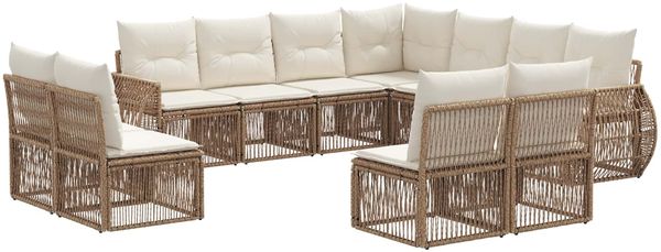 vidaXL Gartensofa-set 11 pcs Beige und Cremeweiß Poly-Rattan 3435453