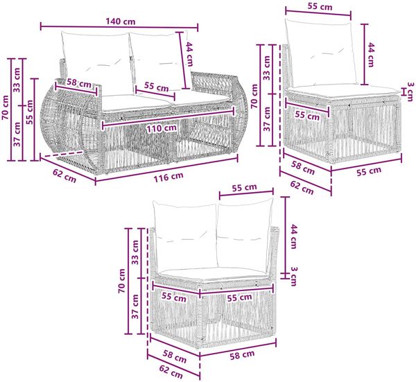 vidaXL Gartensofa-set 11 pcs Beige und Cremeweiß Poly-Rattan 3435453 Bild 7