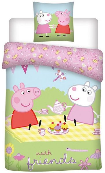 Jerry Fabrics Kinderbettwäsche Kinderbettwäsche Peppa Wutz Minnie Maus 100x135 Cartoon Schwein Set, Renforcé, 2 teilig