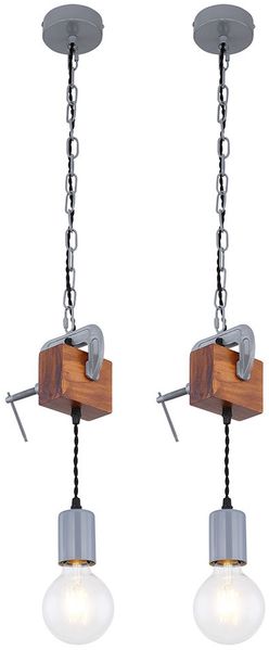 2er Set Hängeleuchte, Holz verzinkt, Schraubzwinge, H 120cm