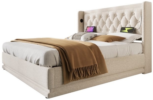 Flieks Polsterbett, LED Hydraulisches Stauraumbett Doppelbett 180x200cm mit Ladefunktion Bild 4