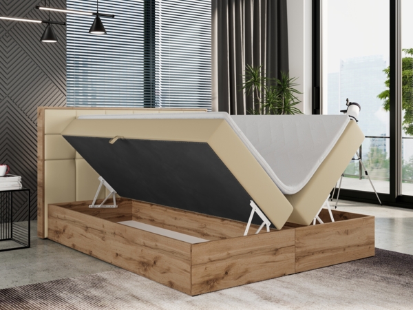 Boxspringbett mit Kopfteil und Topper, Polsterbett - ALBERO 1 - 120 x 200 cm - Creme Kunstleder - H3 Bild 2