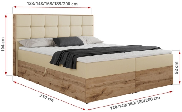 Boxspringbett mit Kopfteil und Topper, Polsterbett - ALBERO 1 - 120 x 200 cm - Creme Kunstleder - H3 Bild 5