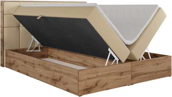 Boxspringbett mit Kopfteil und Topper, Polsterbett - ALBERO 1 - 120 x 200 cm - Creme Kunstleder - H3 Bild 4