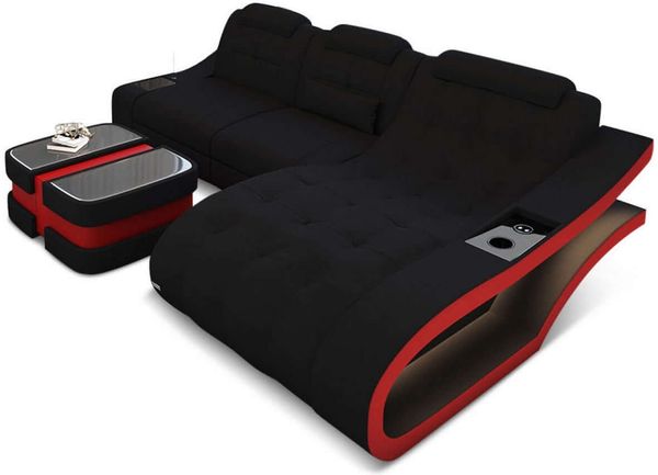Ecksofa Elegante – Stoff & Komfort - Mikrofaserstoff - Schwarz-Rot - Rechts