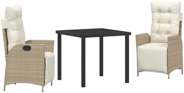 vidaXL Garten Essgruppe mit Kissen 3 pcs Beige Poly-Rattan 3380554