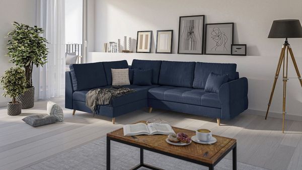 S-Style Möbel Ecksofa Cuba mit Holzfüßen im skandinavischen Stil, Ottomane links oder rechts bestellbar, mit Wellenfederung