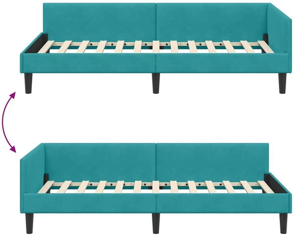 vidaXL Eckbettgestell mit Kopfteil Türkis 90 cm x 190 cm Samt 42016152 Bild 9