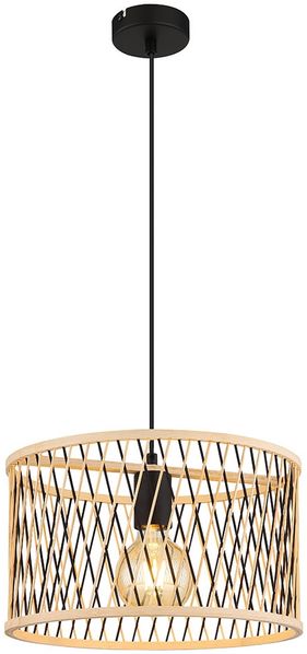 Hängeleuchte, Metall, schwarz matt, Bambus, H 150 cm