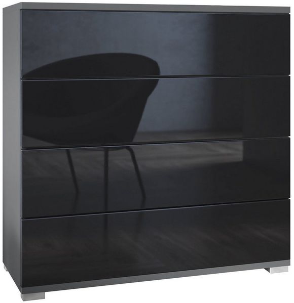 Vladon Kommode Pavos V3 (Sideboard, mit 4 Schubladen), Anthrazit matt/Schwarz Hochglanz (76 x 76 x 35 cm)