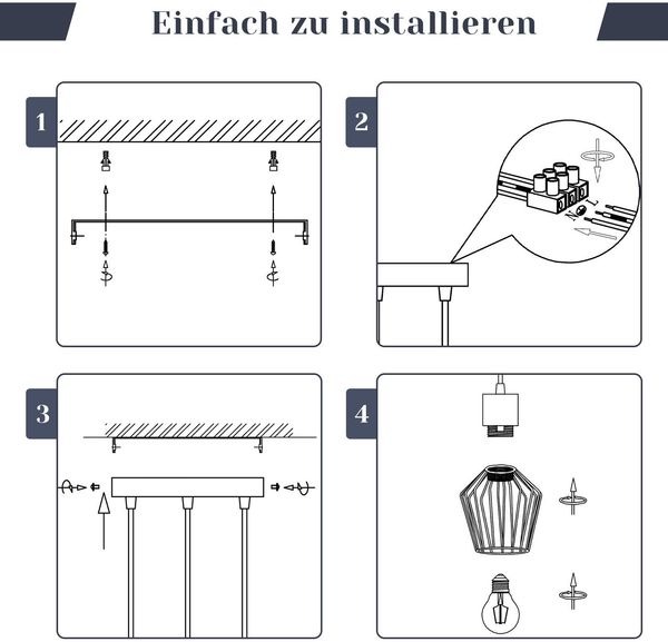 ZMH Pendelleuchte 3-flammig rund Pendelleuchte schwarz LED E27 Metall Retro Bild 8