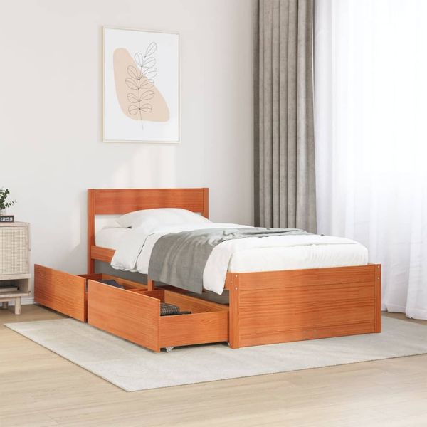vidaXL Massivholzbett ohne Matratze Wachsbraun 90x190 cm Kiefernholz 846806