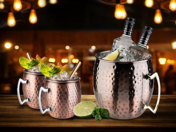 Cocktail-Set MOSCOW MULE Getränkekühler und 2x Becher, Kupfer antik