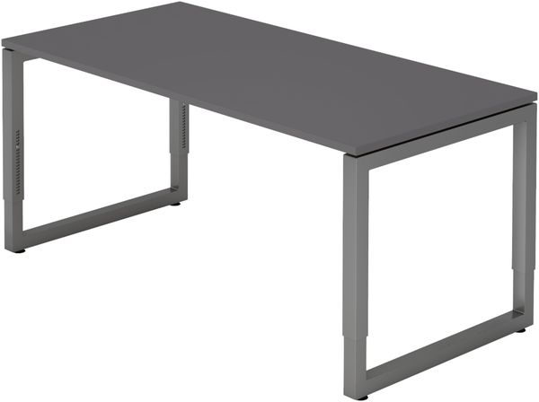 bümö höhenverstellbarer Schreibtisch R-Serie 160x80 cm in graphit, Gestell in Graphit - PC Tisch für's Büro manuell höhenverstellbar, Computertisch verstellbar, RS-16-G-G