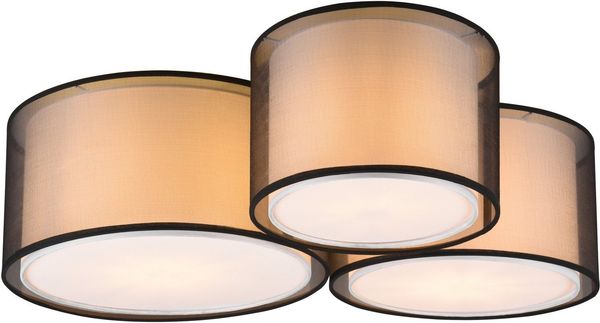 TRIO Leuchten Deckenleuchte BURTON, Leuchtmittel wechselbar, 3-flammig mit Doppelschirmen Textil, transparenter Organza-Schirm