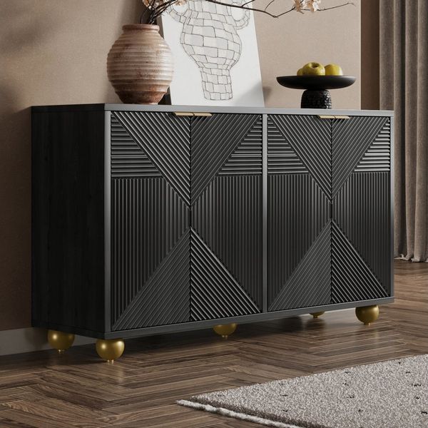 Merax Sideboard mit goldenen Metallgriffen & Kugelfüßen (120 x 35 x 71,5 cm, 1 St), Kommode mit 4 Türen,verstellbaren Einlegeböden, goldenen Metallgriffen