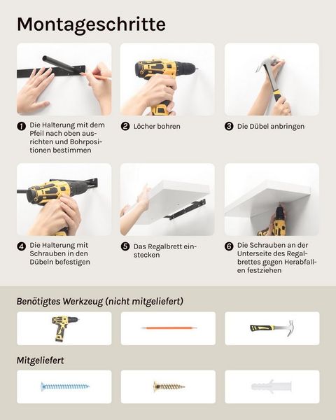 Woltu Wandboard, 1-tlg, Wandregal Holz Schweberegal Regal für Bücher